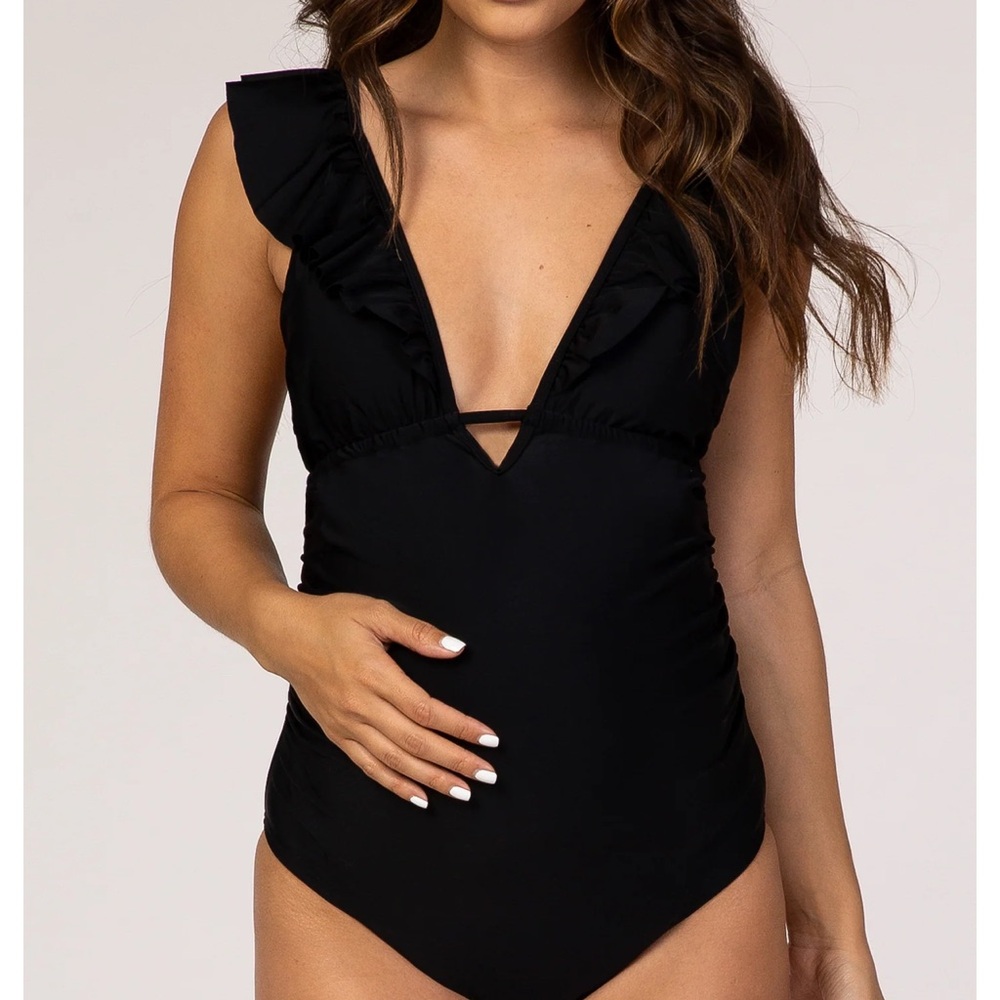 Black Ruffled One-Piece Swimsuit maternity medium
